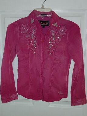 Roar Pink Embellished Button-Up Blouse